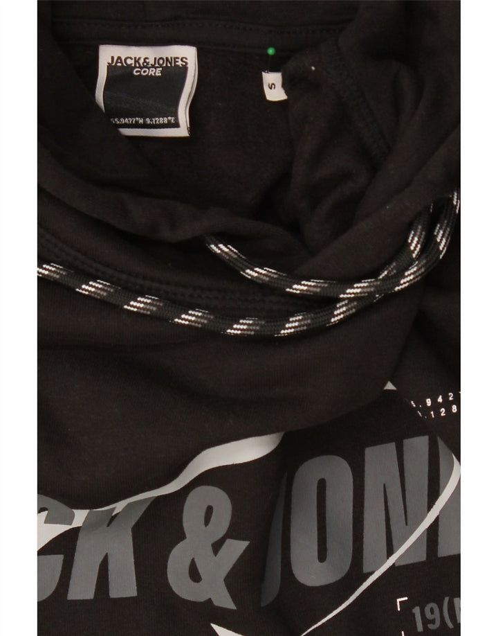 JACK & JONES Mens Graphic Hoodie Jumper Small Black Cotton Vintage Jack & Jones and Second-Hand Jack & Jones from Messina Hembry 