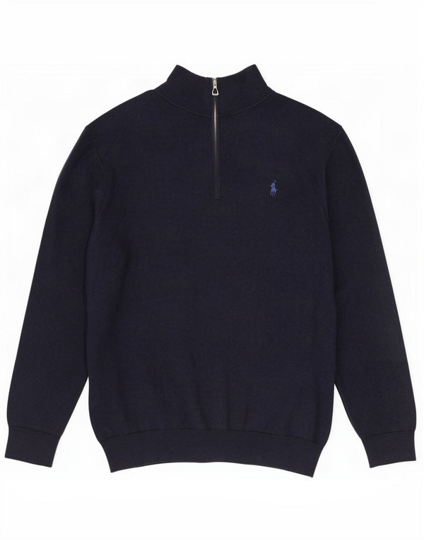 Polo Ralph Lauren Maglione da uomo con zip e collo XL in cotone blu navy