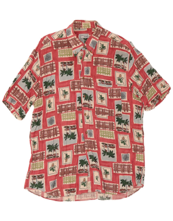 Camicia da uomo a maniche corte Bassetti taglia 16 1/2 42 grande viscosa patchwork rossa