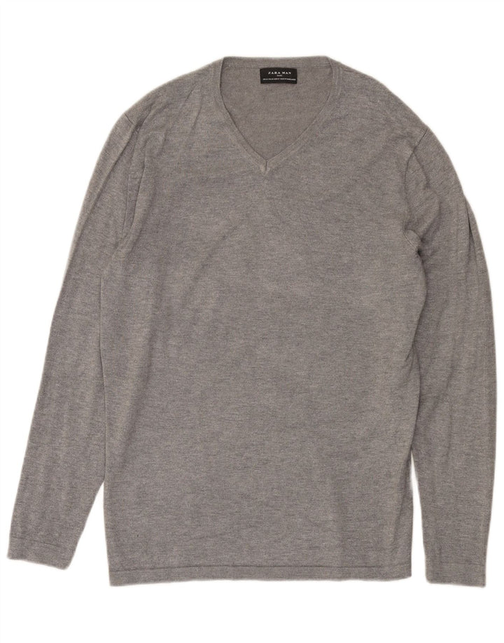 Maglione Zara da uomo con scollo a V grigio medio screziato