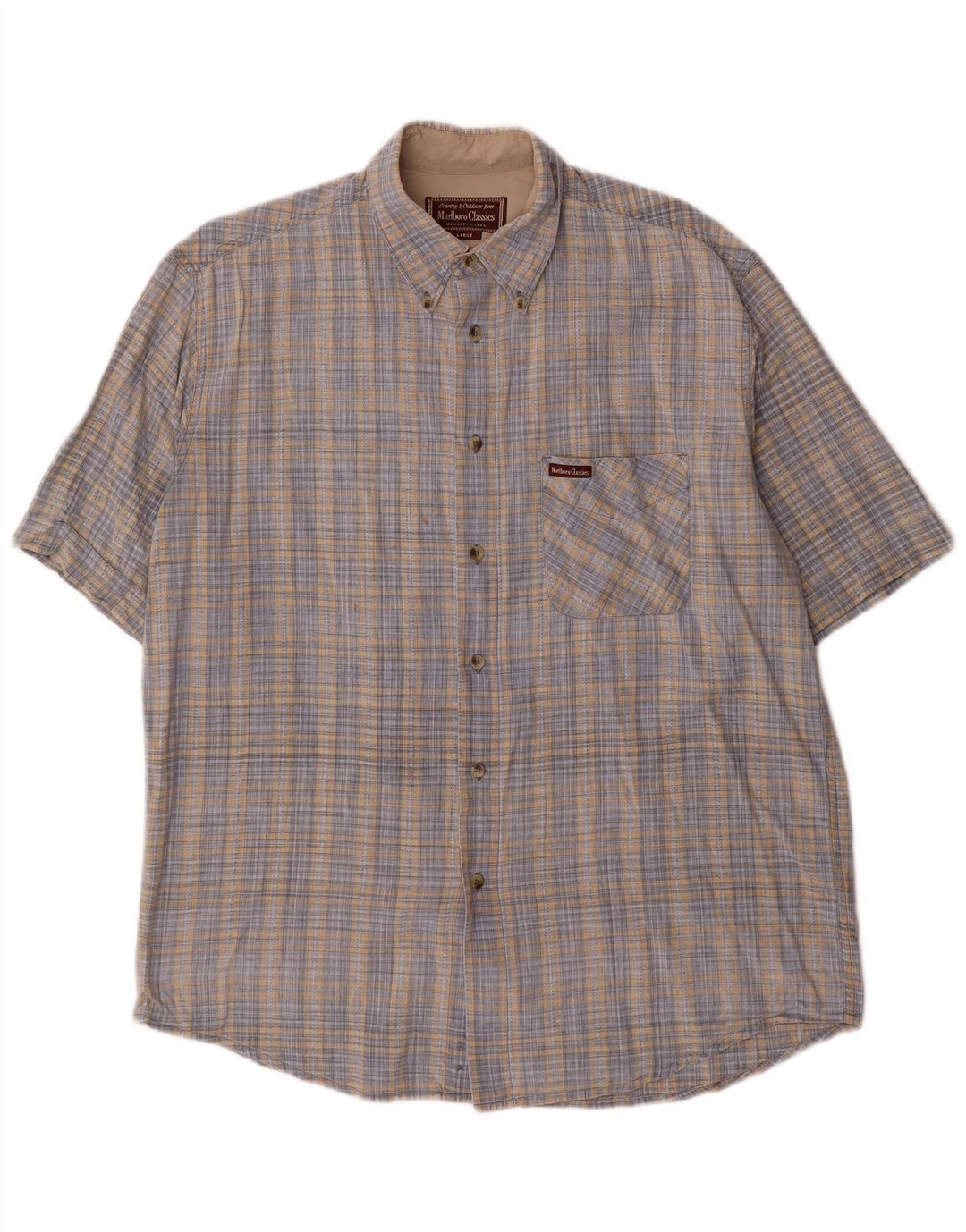 Camicia a maniche corte da uomo Marlboro Classics in cotone a quadri blu grandi