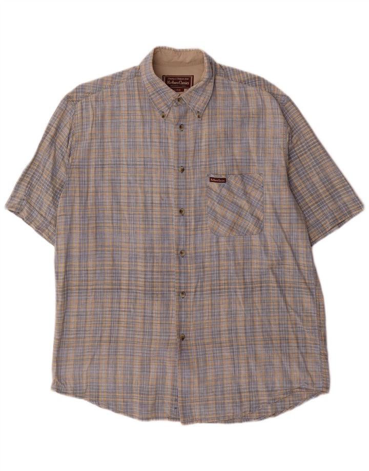 Camicia a maniche corte da uomo Marlboro Classics in cotone a quadri blu grandi