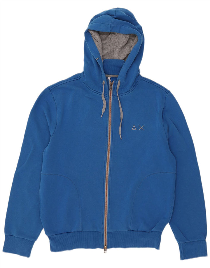 Maglione con cappuccio e zip da uomo Sun68 grande in cotone blu