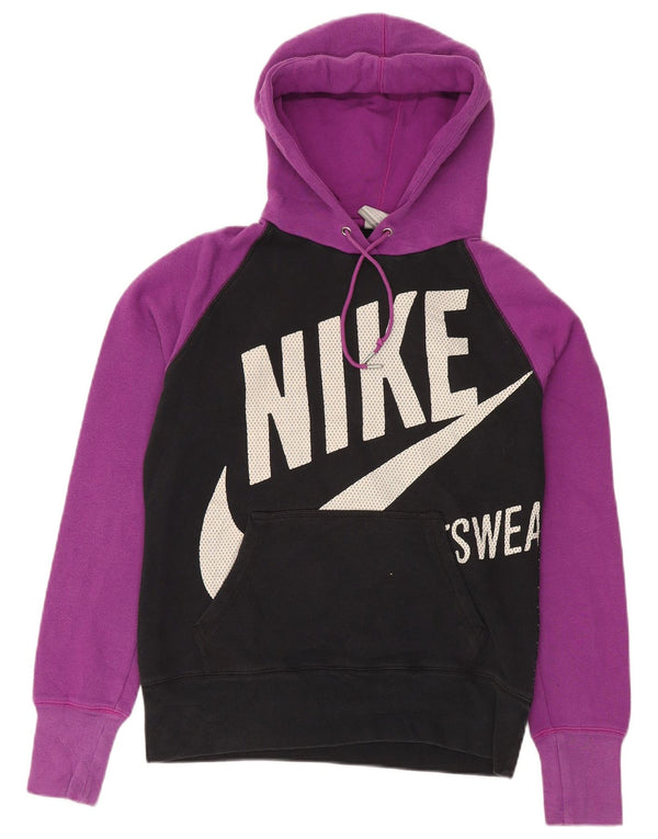 Felpa con cappuccio grafica NIKE da donna UK 14 cotone color block medio nero