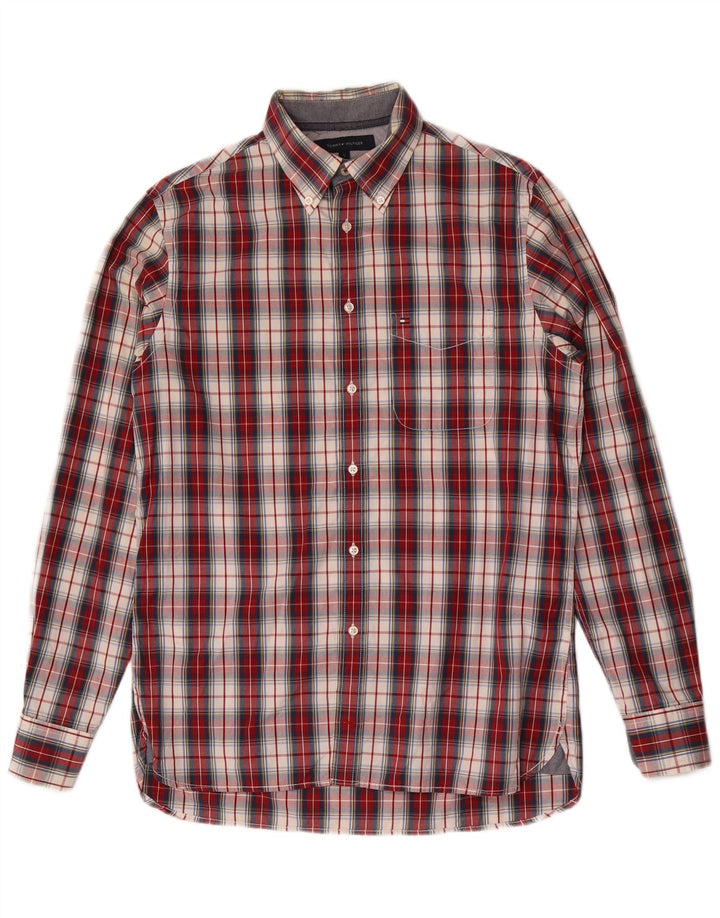 Tommy Hilfiger Camicia da uomo su misura in cotone a quadri rossi piccoli