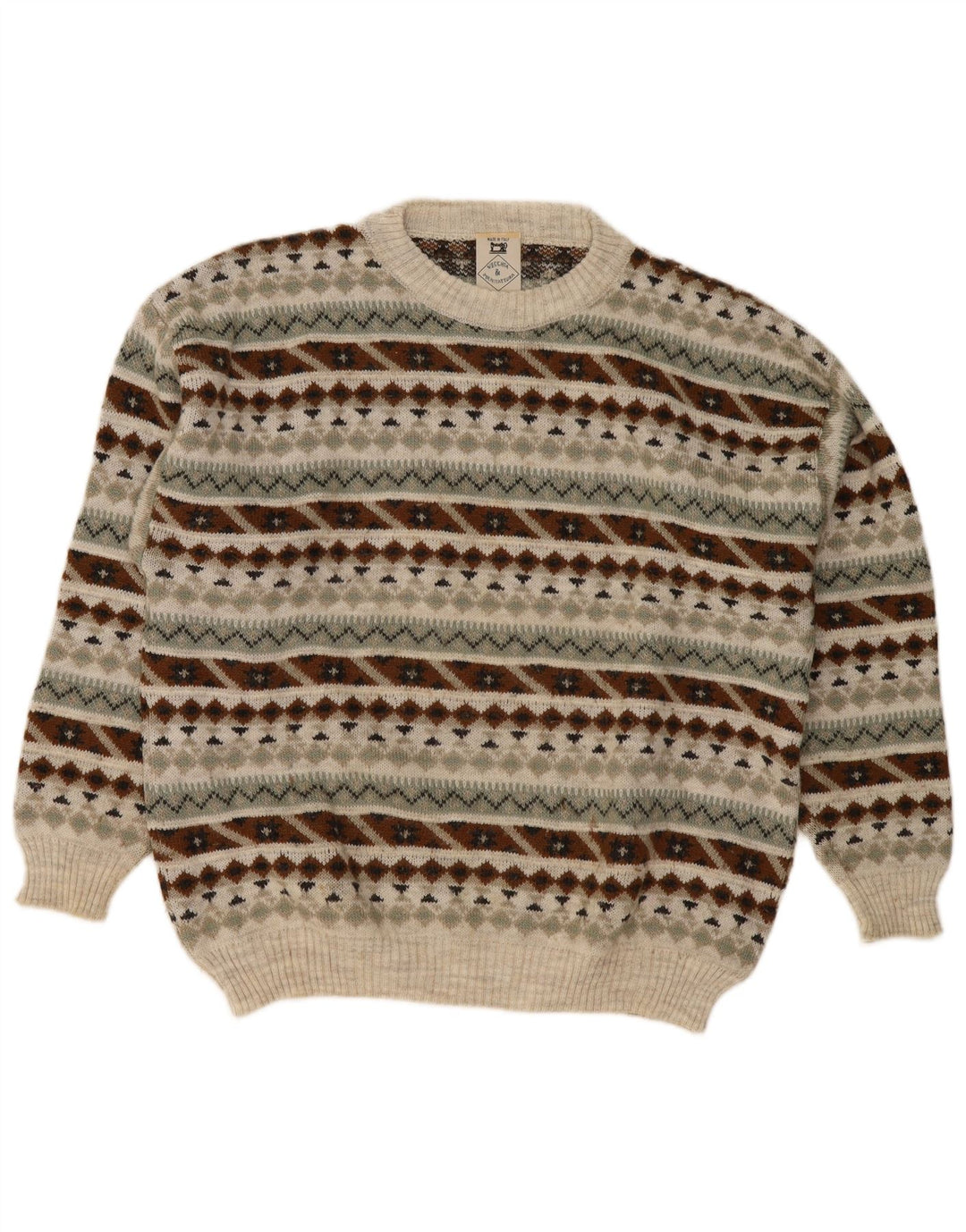 Maglione girocollo da uomo vintage con motivo geometrico multicolore medio