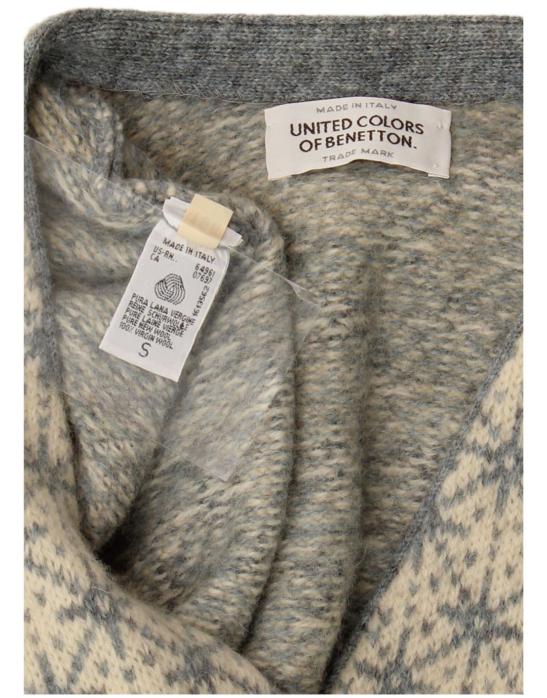 Maglione cardigan oversize da donna BENETTON UK 10 Small Grey Fair Isle