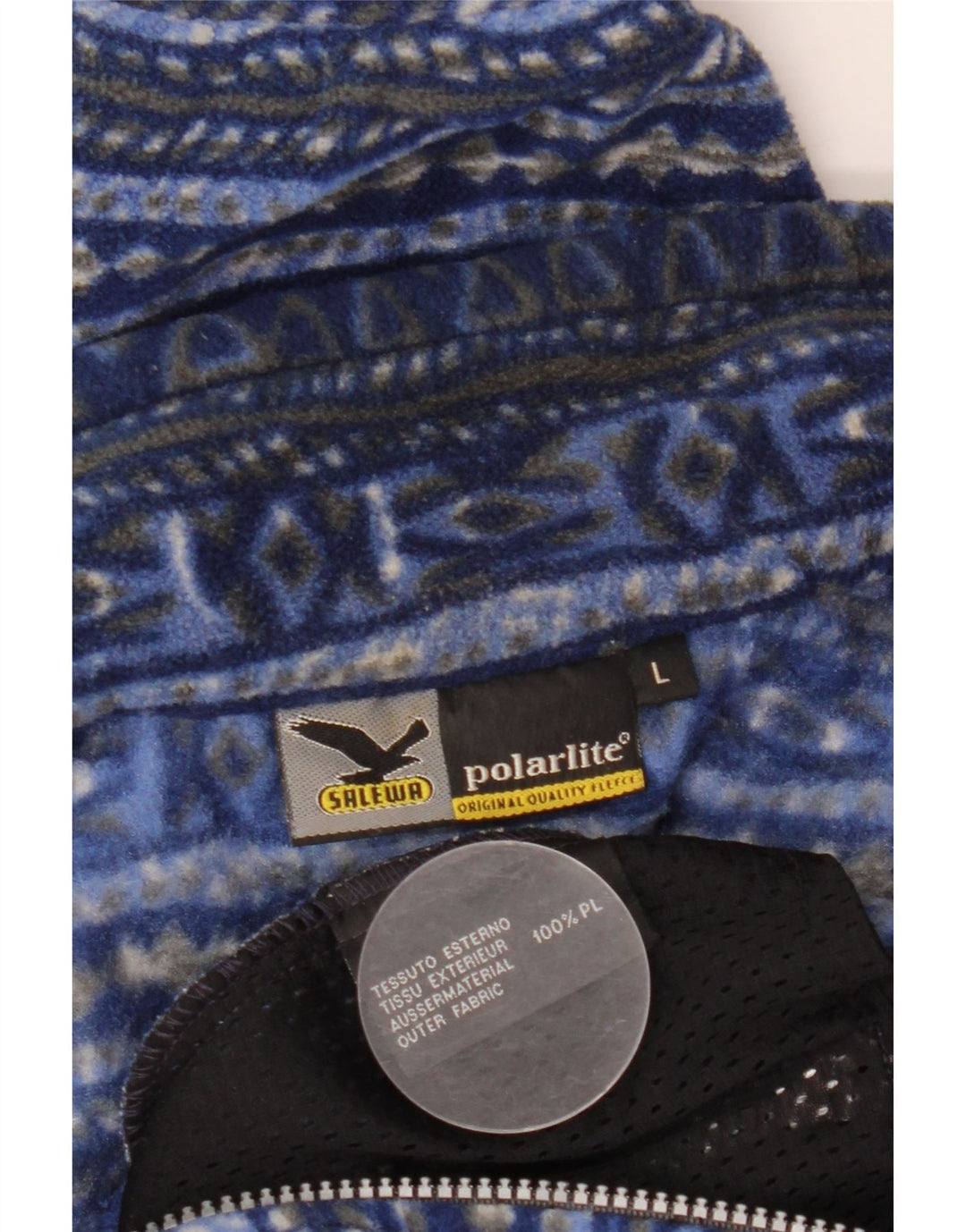 SALEWA Giacca in pile Polarlite da uomo UK 40 Large Blu Navy geometrico