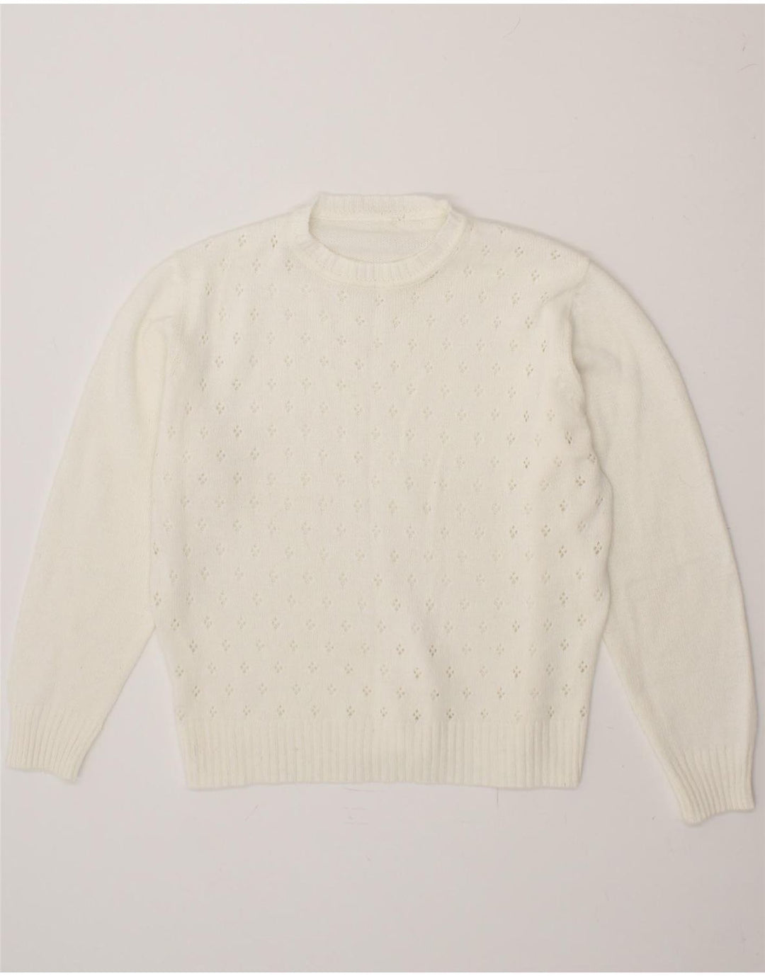 VINTAGE Womens Crew Neck Jumper Sweater UK 14 Large White Vintage Vintage and Second-Hand Vintage from Messina Hembry 