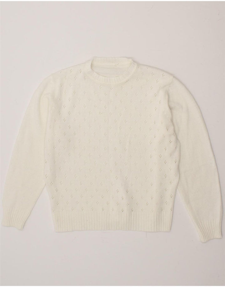 VINTAGE Womens Crew Neck Jumper Sweater UK 14 Large White Vintage Vintage and Second-Hand Vintage from Messina Hembry 