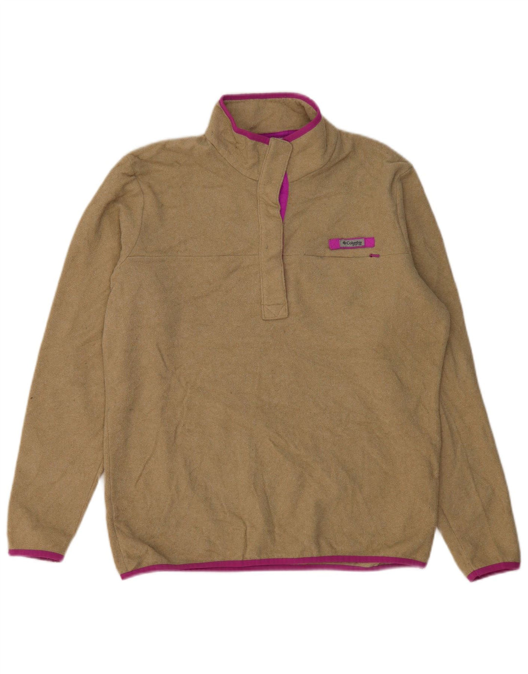 Maglione in pile da donna Columbia con collo a bottoni UK 18 XL Poliestere beige