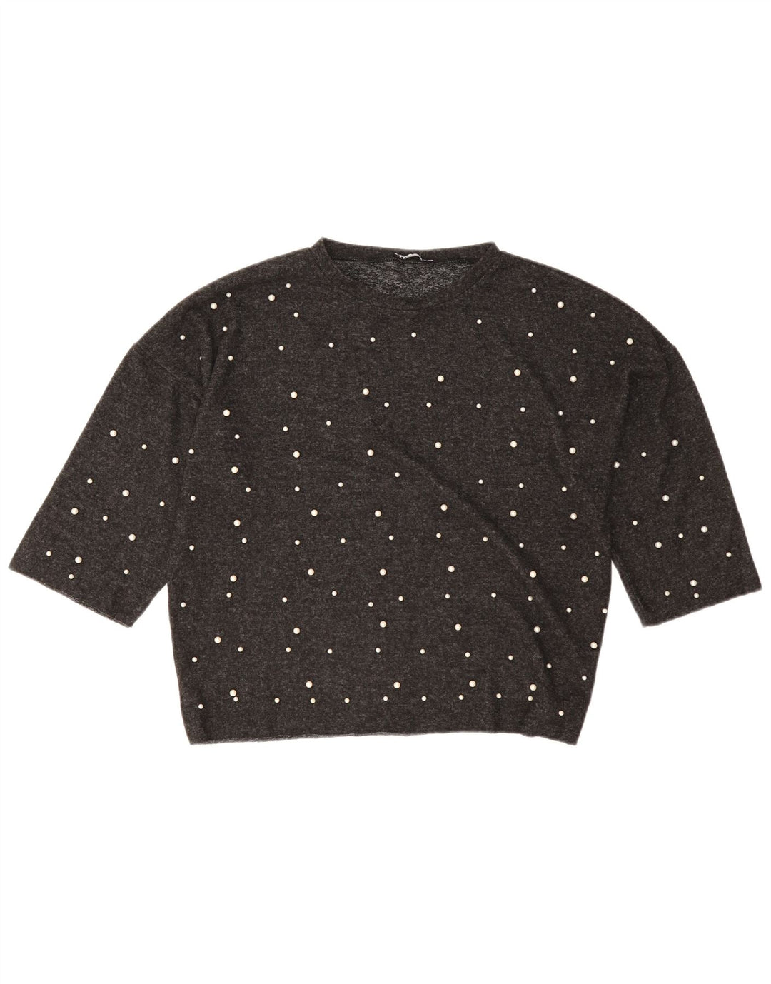 Top Zara da donna manica 3/4 UK 16 grande grigio poliestere