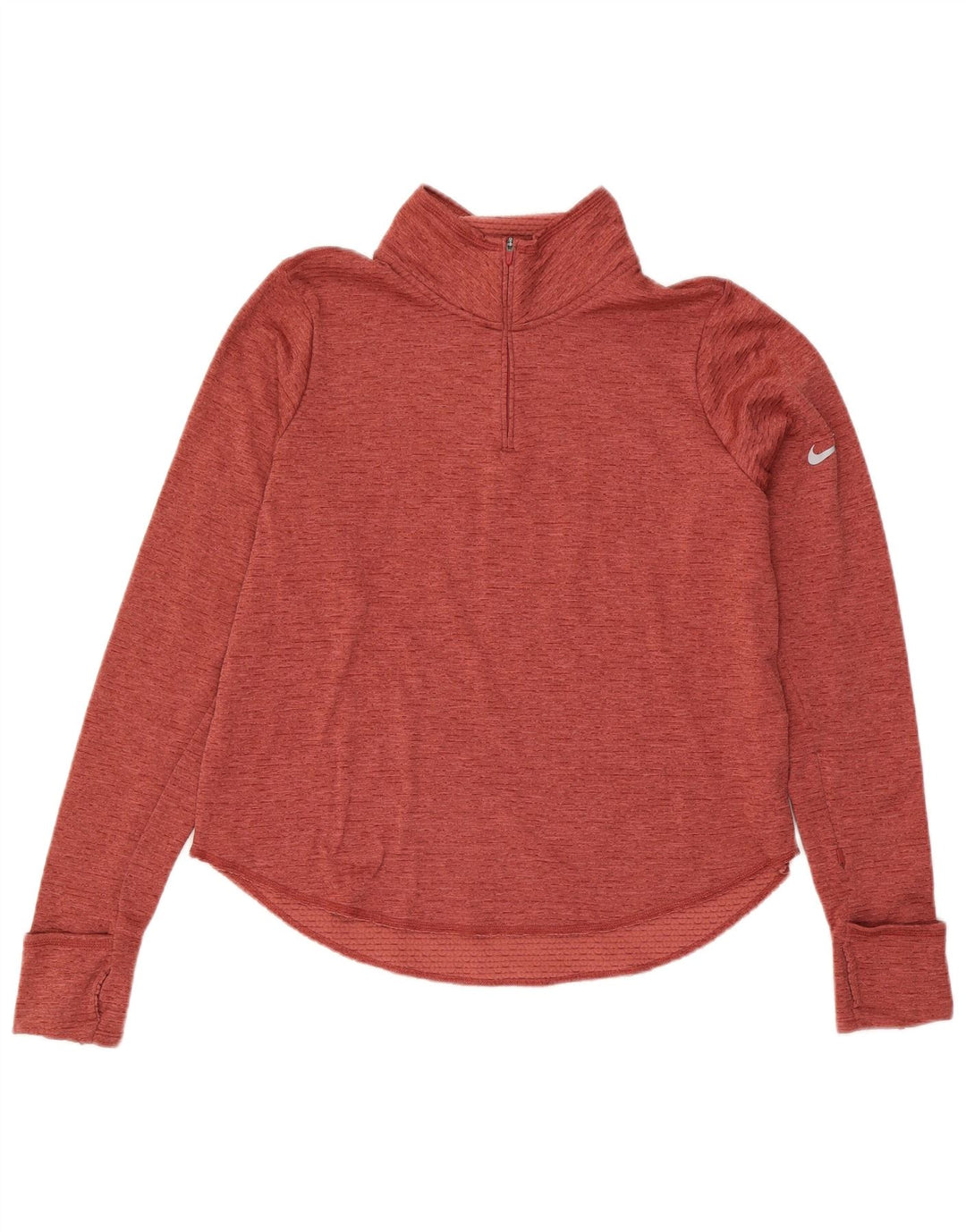 Top della tuta da ginnastica Nike Dri Fit con collo e zip da donna, UK 16, grande, rosso chiazzato