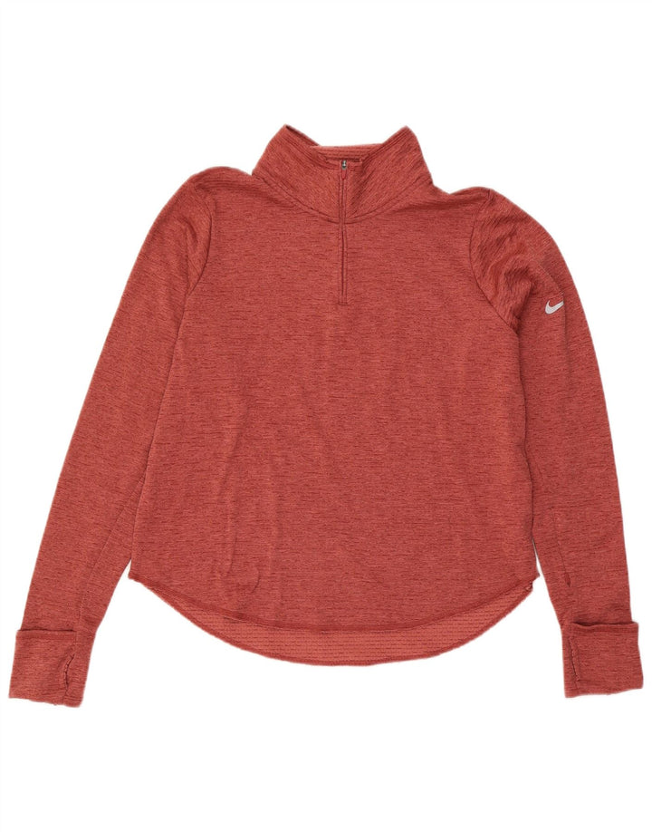 Top della tuta da ginnastica Nike Dri Fit con collo e zip da donna, UK 16, grande, rosso chiazzato