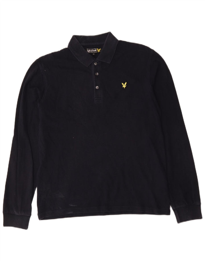 Polo da uomo a maniche lunghe Lyle & Scott grande in cotone blu navy
