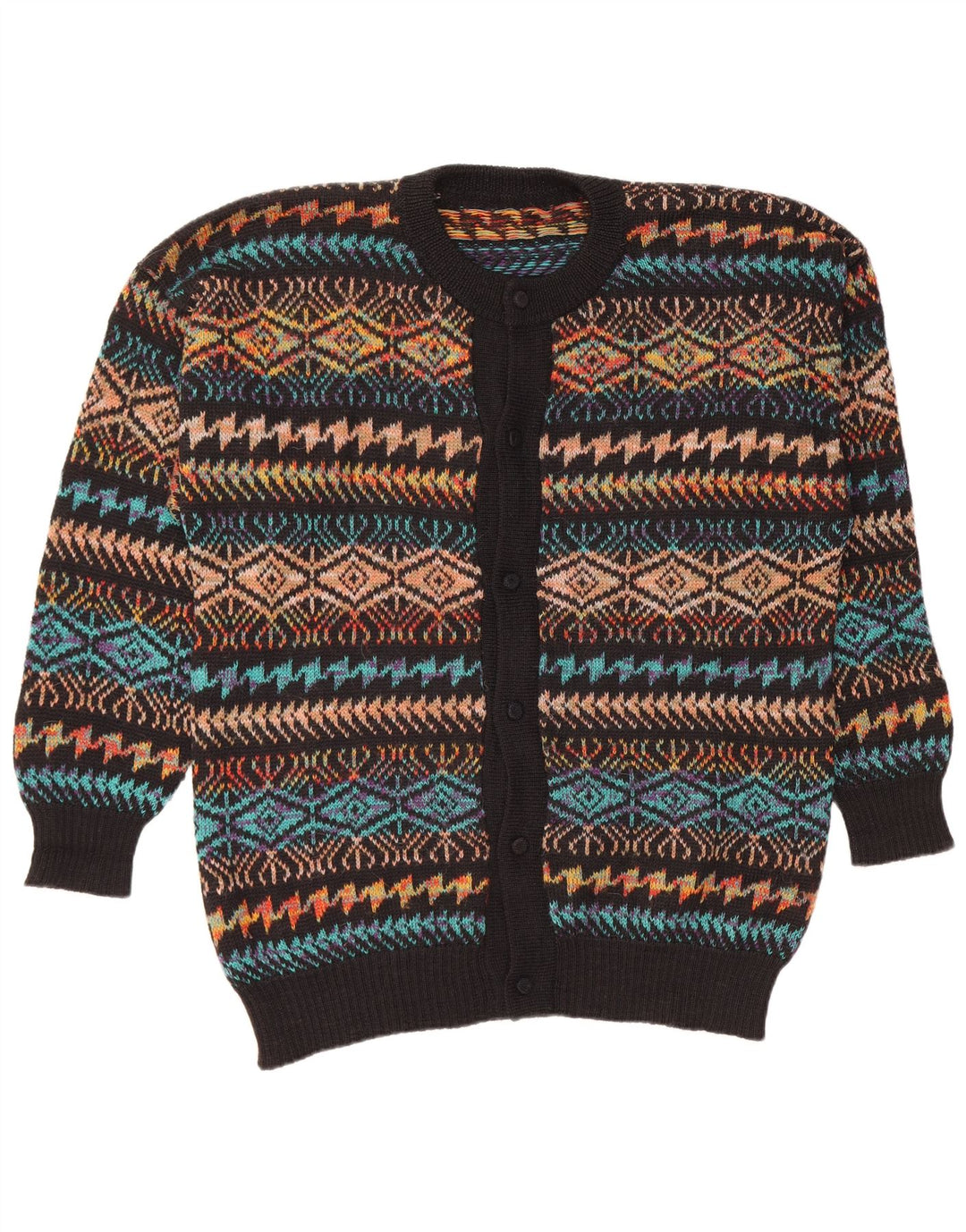 Maglione cardigan da uomo VINTAGE grande nero geometrico