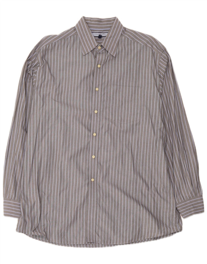 Camicia da uomo Tommy Hilfiger taglia 16 1/2 grande a righe grigie