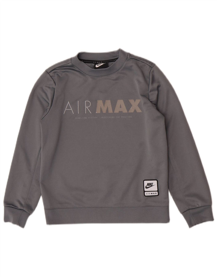 Felpa con grafica Nike per ragazzi, 8-9 anni, piccola, in poliestere grigio