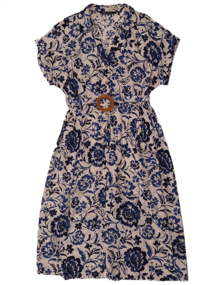 Abito lungo da donna a maniche corte ZARA UK 20 2XL cotone floreale blu