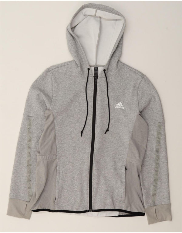 Felpa con cappuccio e zip da donna Adidas UK 16/18 Large Grigio Cotone