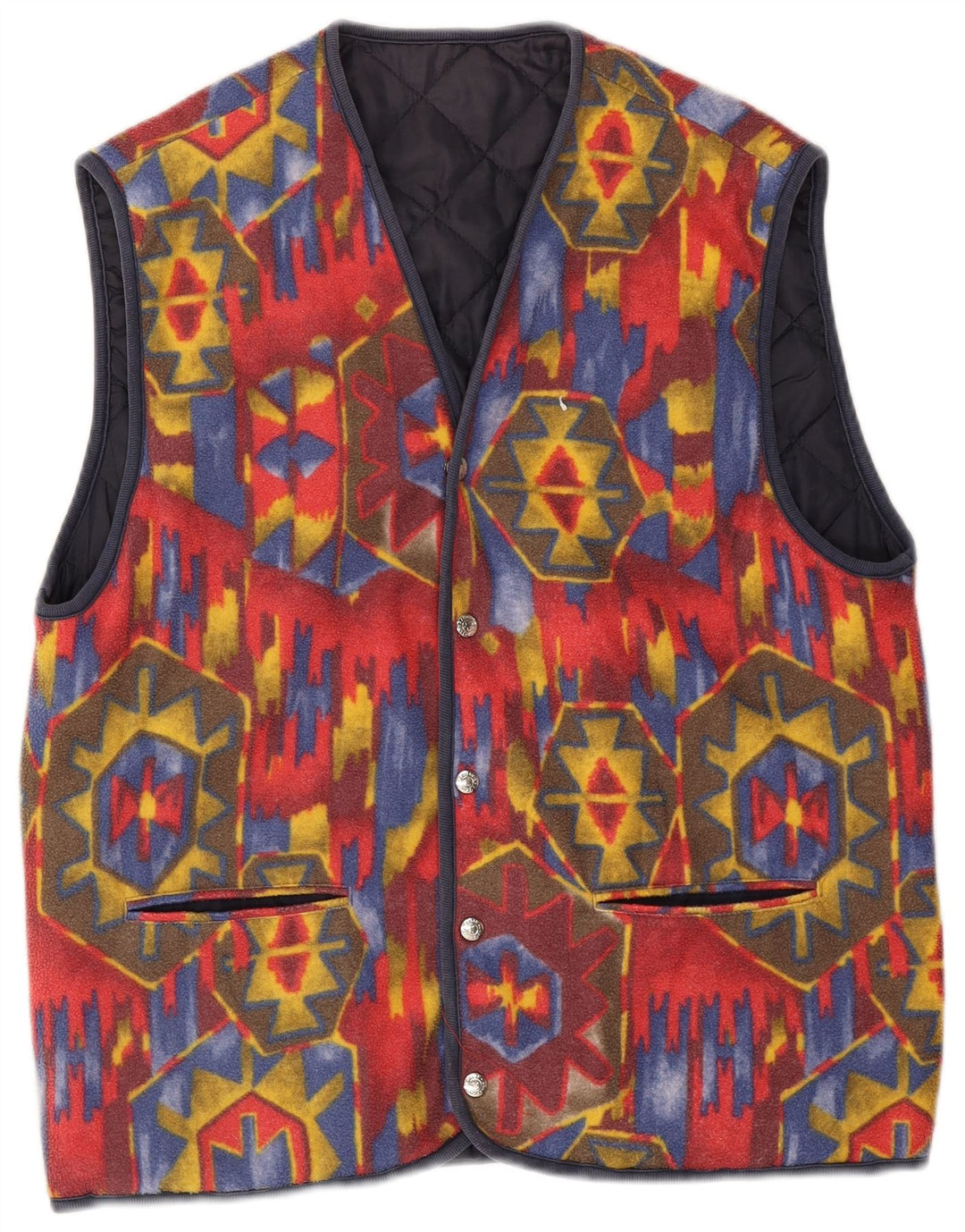 Gilet reversibile da uomo vintage UK 38 rosso medio geometrico