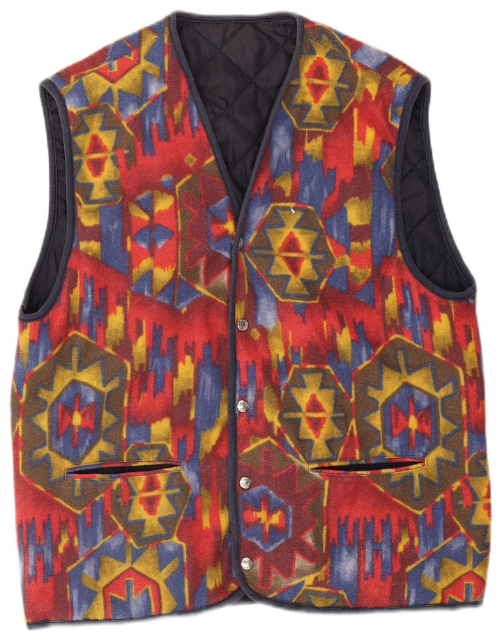 Gilet reversibile da uomo vintage UK 38 rosso medio geometrico
