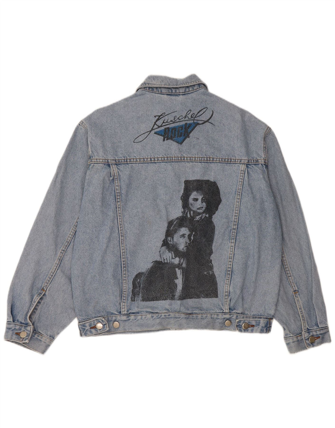 Giacca di jeans grafica da uomo VINTAGE UK 36/38 piccolo cotone blu