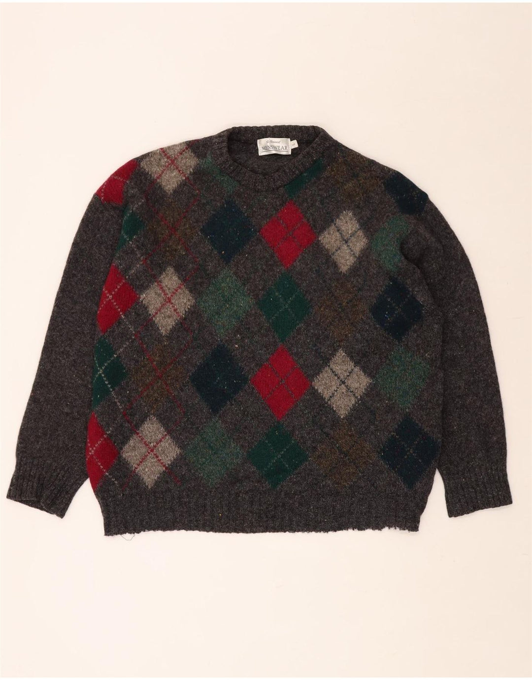 ST. BERNARD Maglione da uomo girocollo grande grigio a rombi/diamante