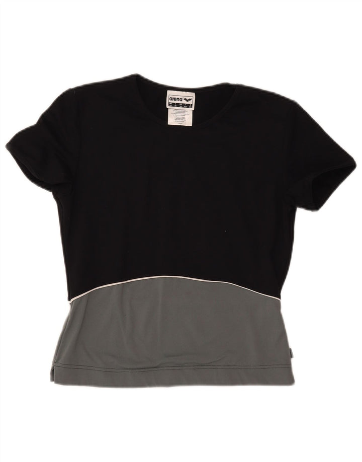 Arena - T-shirt corta da donna, taglia UK 10, piccola, in poliestere color block nero