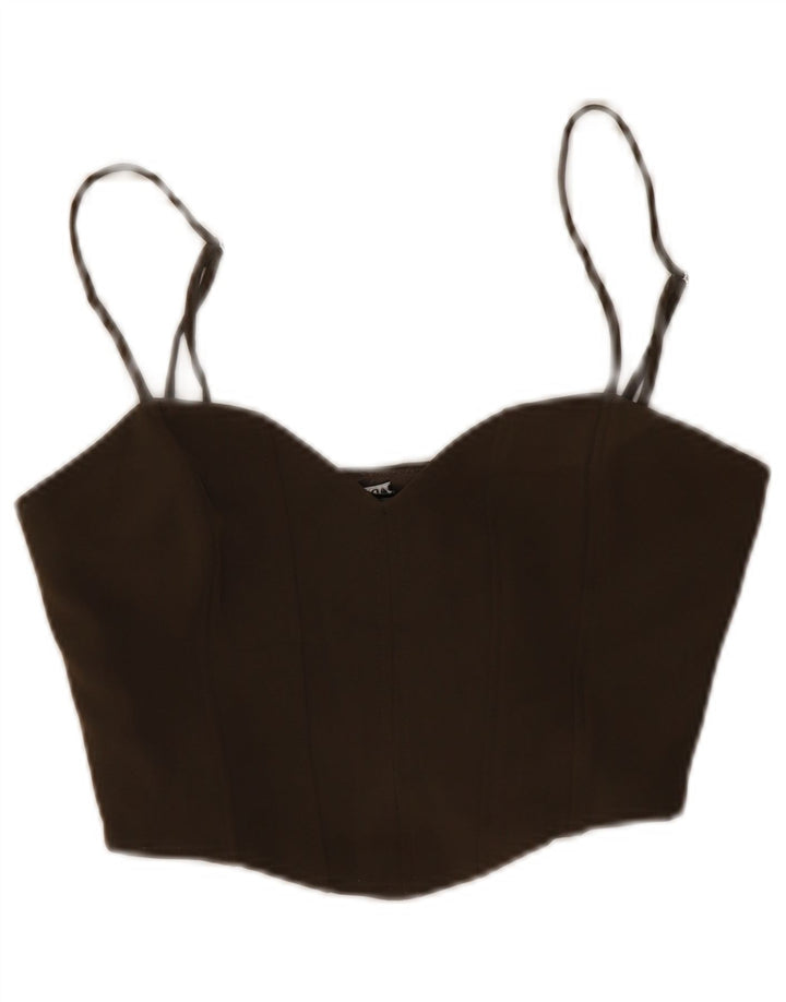 Top corto con canottiera corta da donna Zara UK 12 Marrone medio