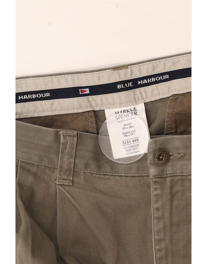 MARKS & SPENCER Pantaloni chino con pegging da uomo blu Harbour W38 L31 kaki