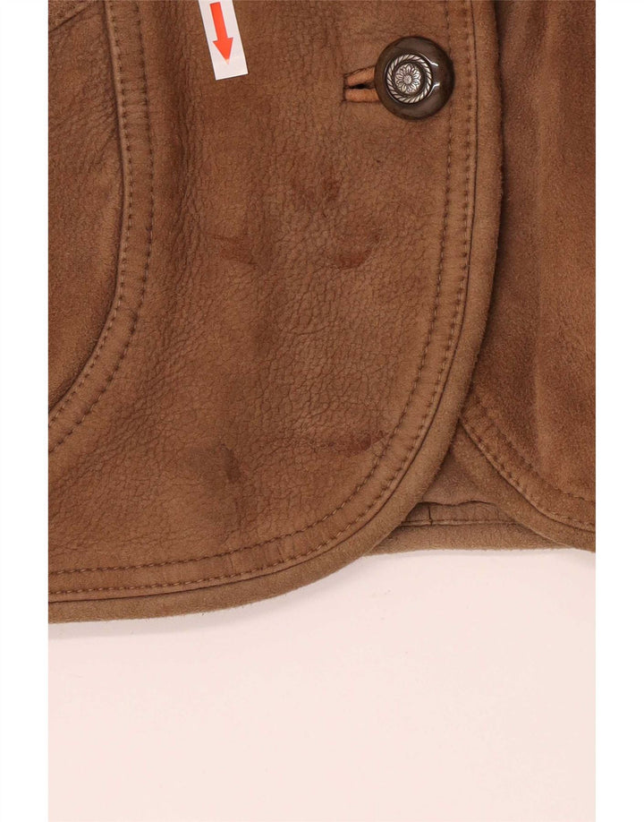 Giacca blazer vintage da donna in pelle scamosciata a 1 bottone IT 40 grande in pelle marrone