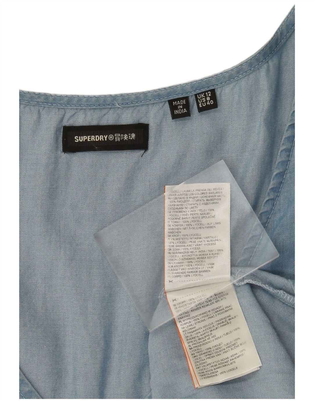 Abito da donna a trapezio Superdry UK 12 Lyocell blu medio