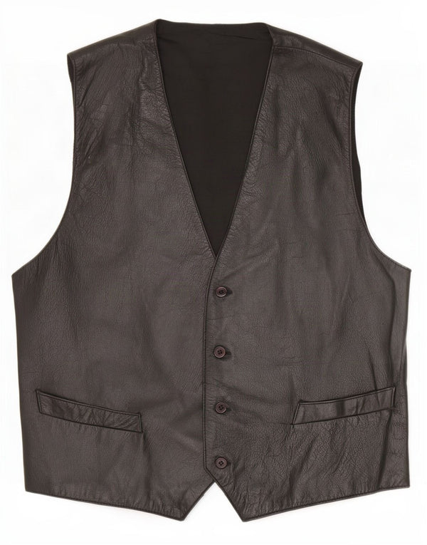 Gilet in pelle da uomo vintage IT 56 3XL Nero