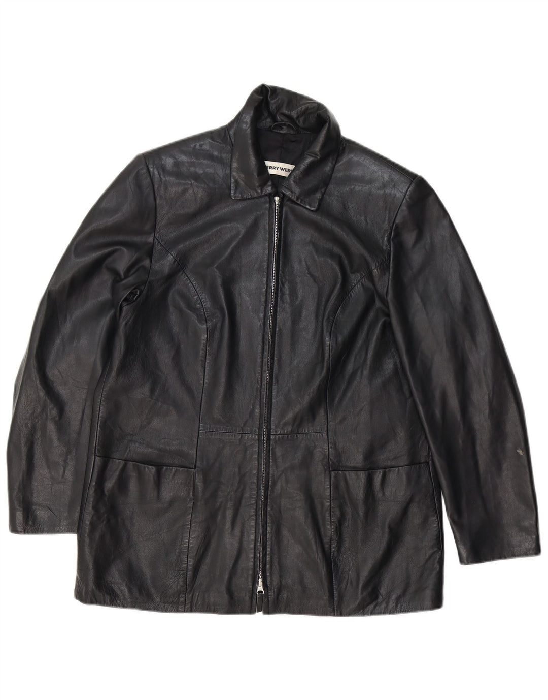 GERRY WEBER Cappotto in pelle da donna UK 16 Grande pelle nera