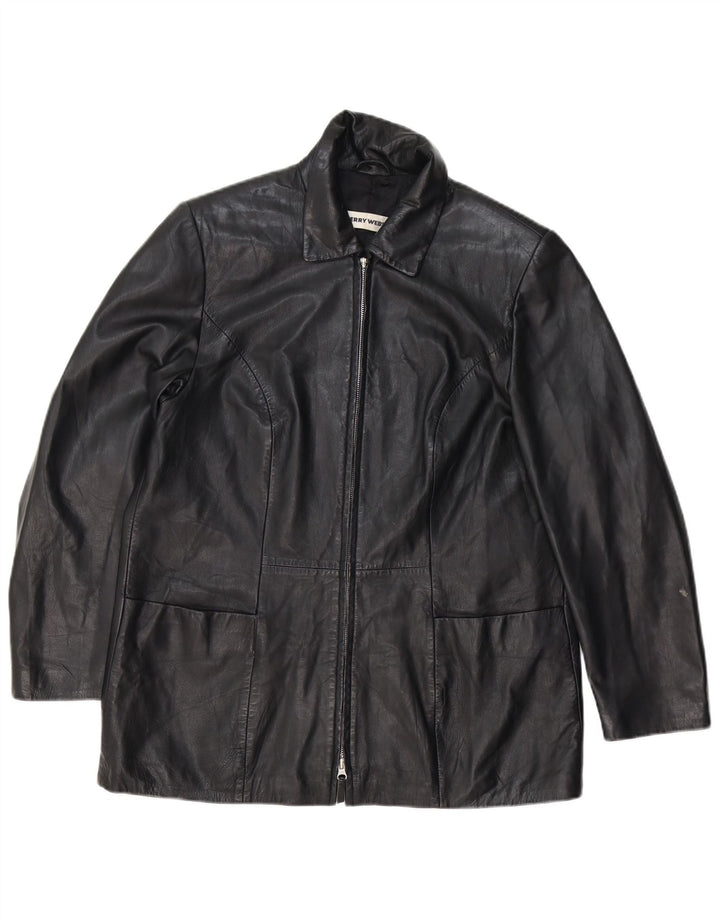 GERRY WEBER Cappotto in pelle da donna UK 16 Grande pelle nera