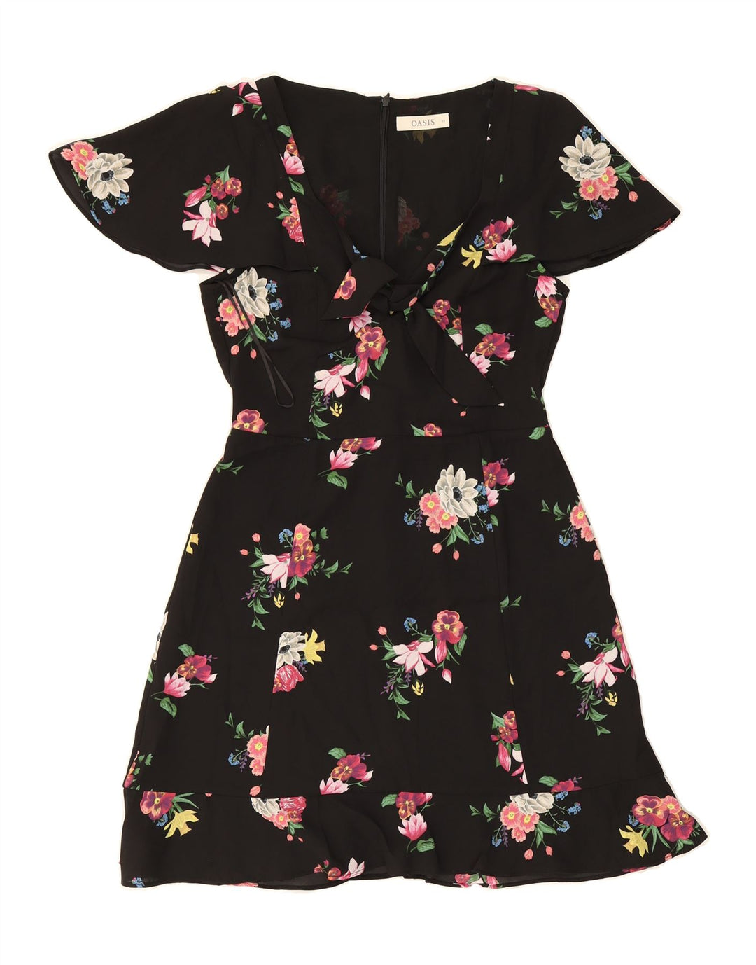OASIS Womens A-Line Dress UK 10 Small Black Floral Polyester Vintage Oasis and Second-Hand Oasis from Messina Hembry 