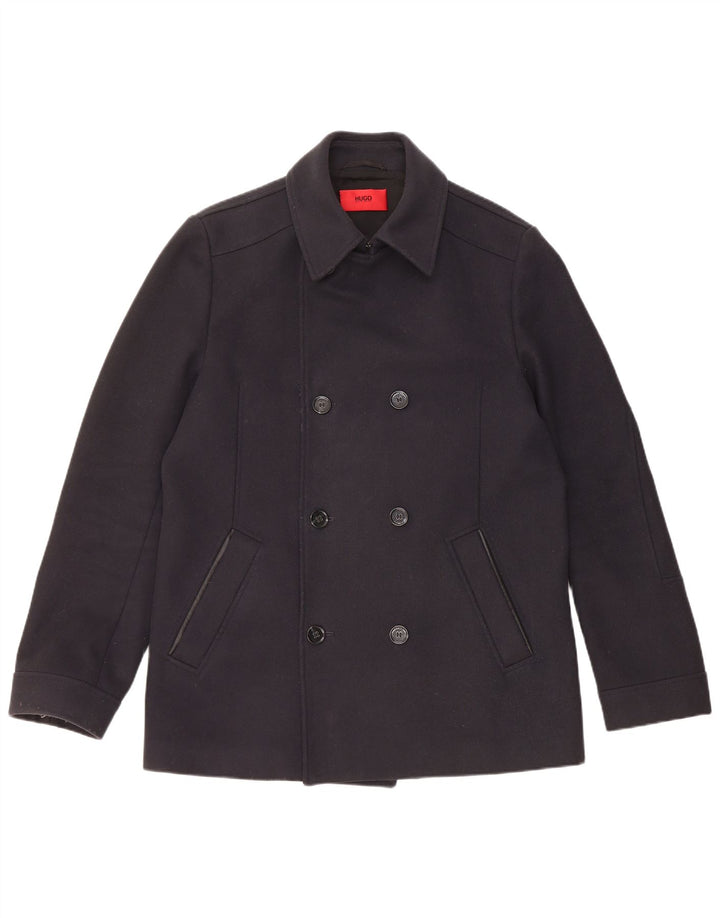 Cappotto da marinaio da uomo Hugo Boss UK 40 grande lana vergine blu navy