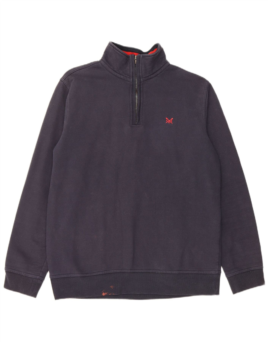 Crew Clothing Felpa da uomo con collo con zip, maglione medio, cotone blu navy