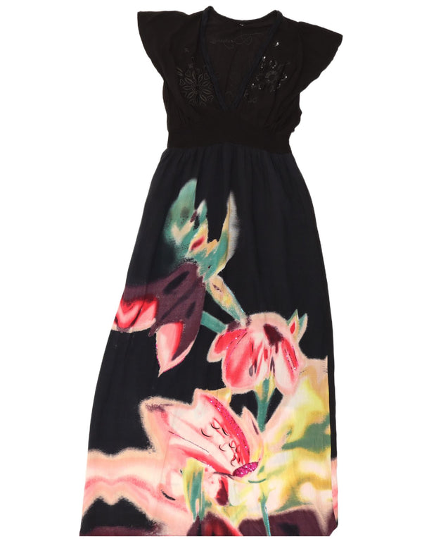 Abito lungo grafico da donna Desigual EU 42 grande nero floreale