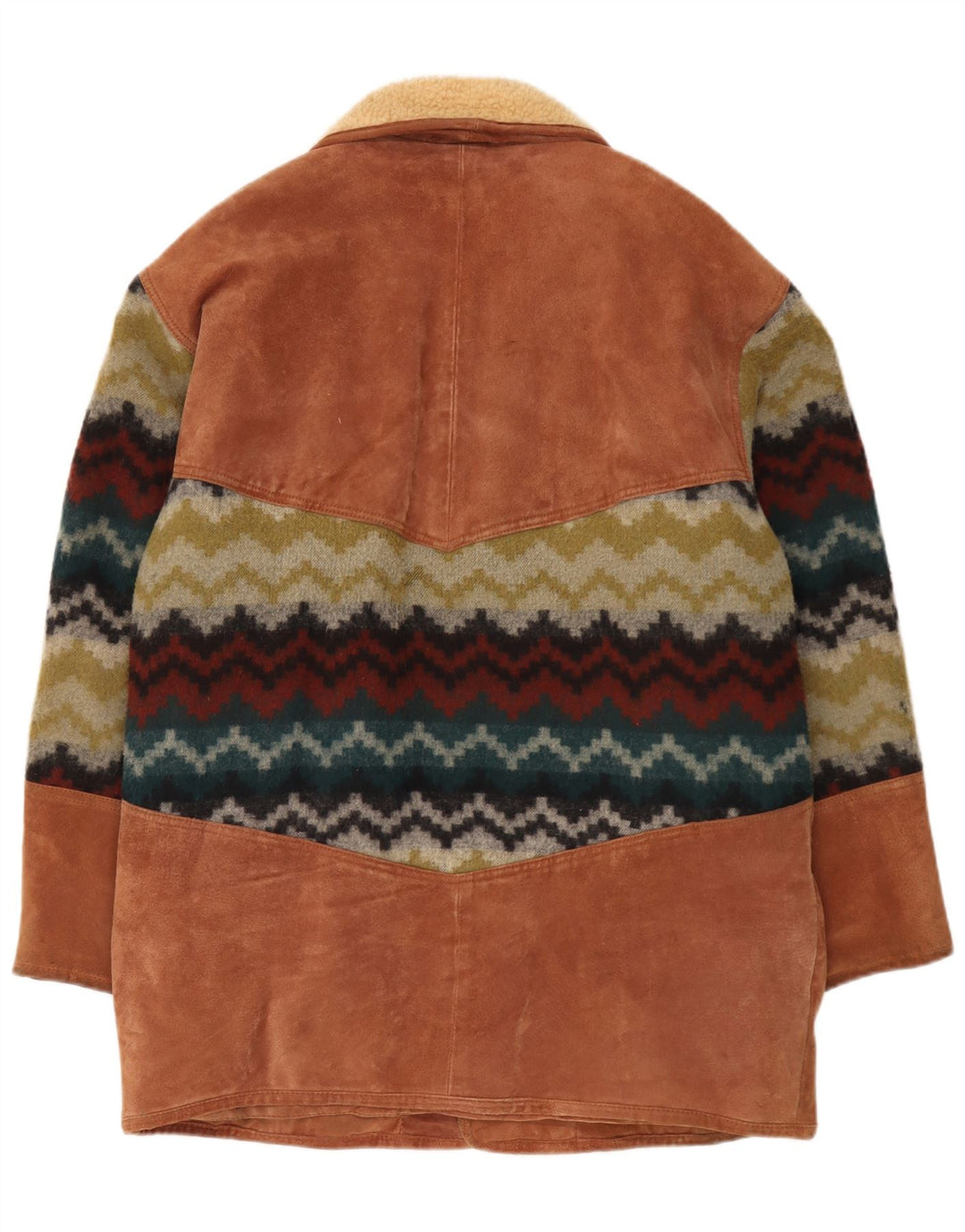 Cappotto vintage da uomo in pelle scamosciata scamosciata EU 50 grande pelle geometrica marrone