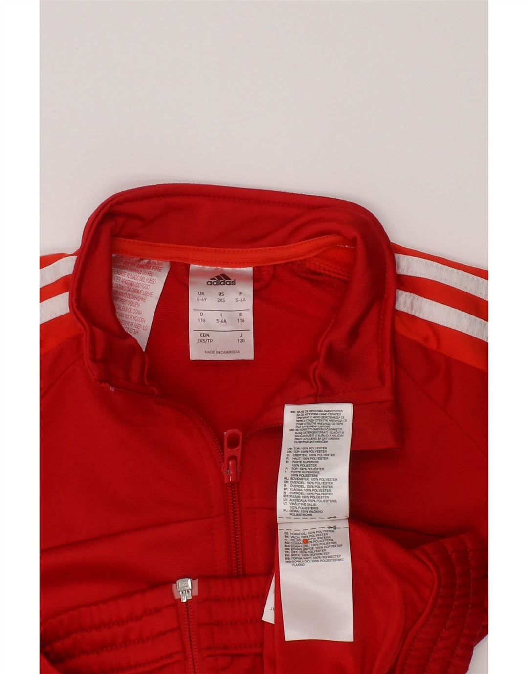 Giacca superiore della tuta da bambina ADIDAS 5-6 anni in poliestere rosso