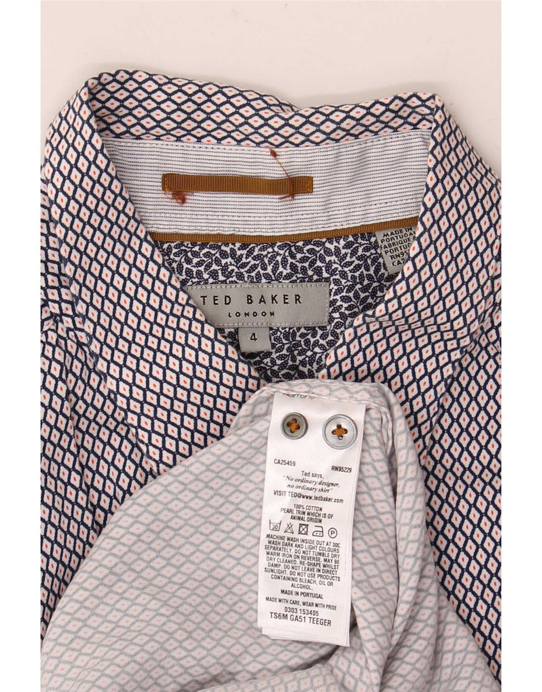Ted Baker Camicia a maniche corte da uomo Taglia 4 Large Blu Navy in cotone geometrico