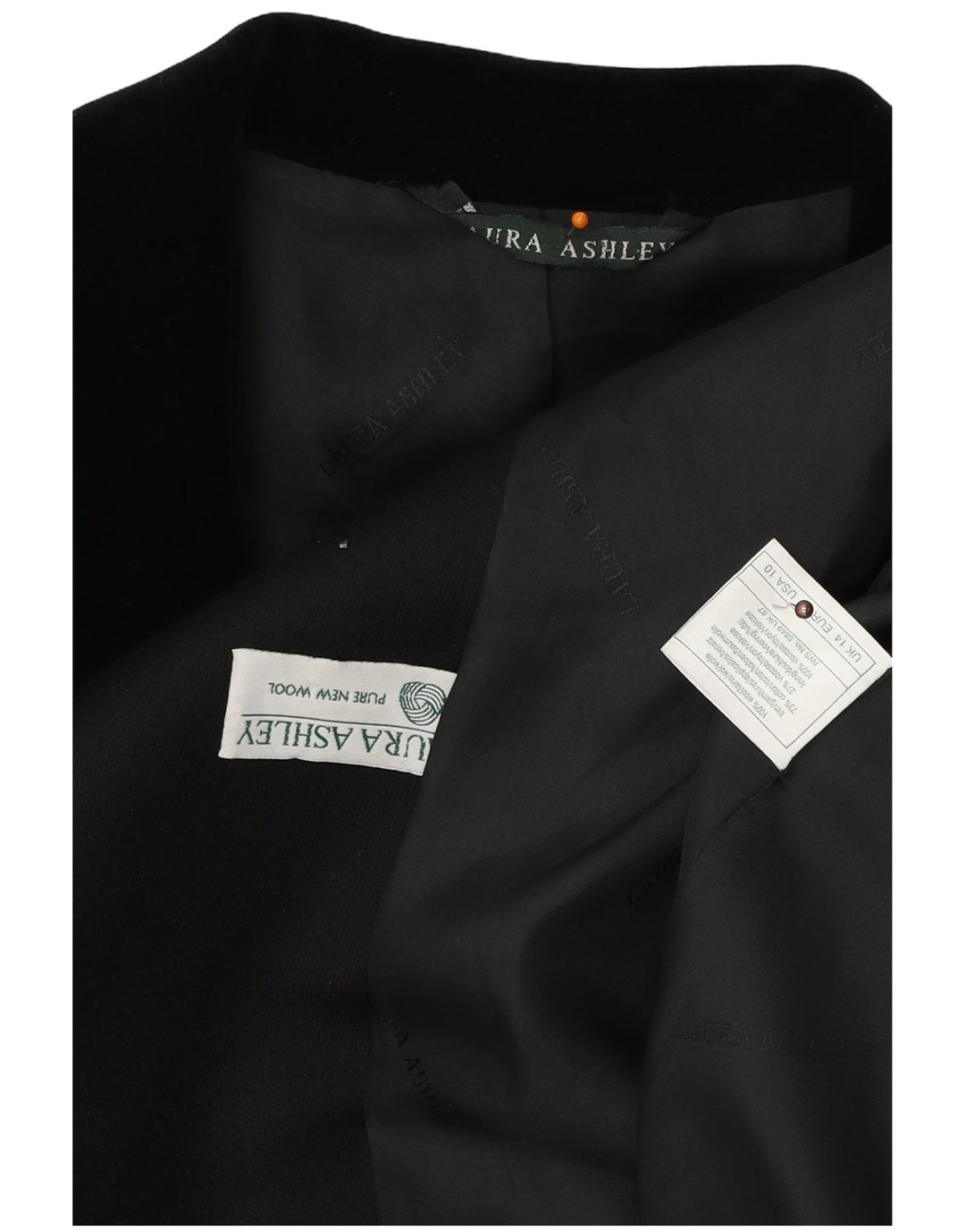 LAURA ASHLEY Giacca blazer lunga da donna a 4 bottoni UK 14 Grande lana nera