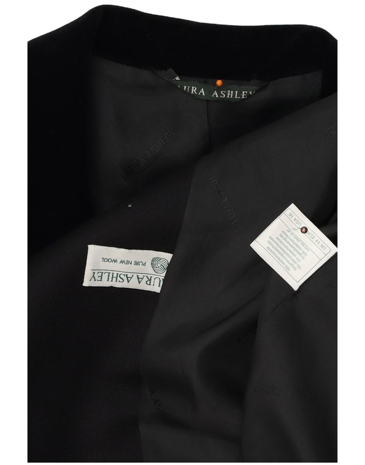 LAURA ASHLEY Giacca blazer lunga da donna a 4 bottoni UK 14 Grande lana nera