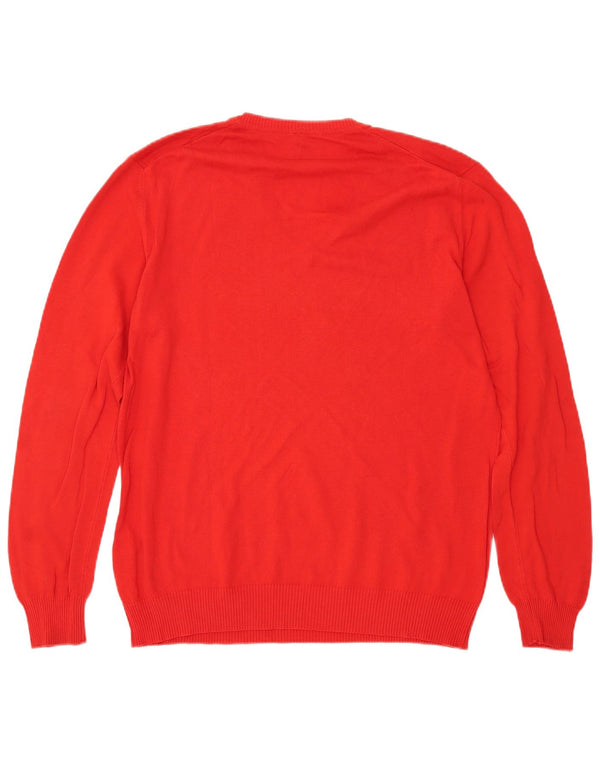 Maglione maglione con scollo a V da donna BENETTON UK 16 grande cotone rosso