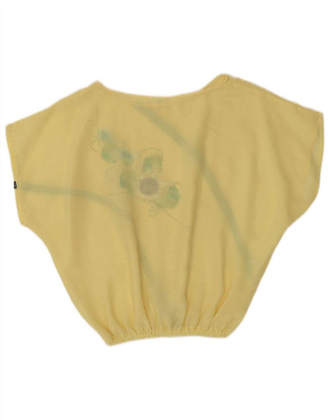 Top corto da donna vintage in camicetta UK 14 Poliestere floreale giallo medio