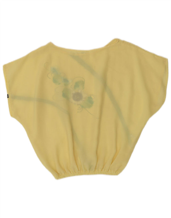 Top corto da donna vintage in camicetta UK 14 Poliestere floreale giallo medio