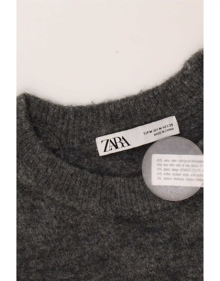 Maglione maglione girocollo da donna Zara UK 14 Nylon grigio medio