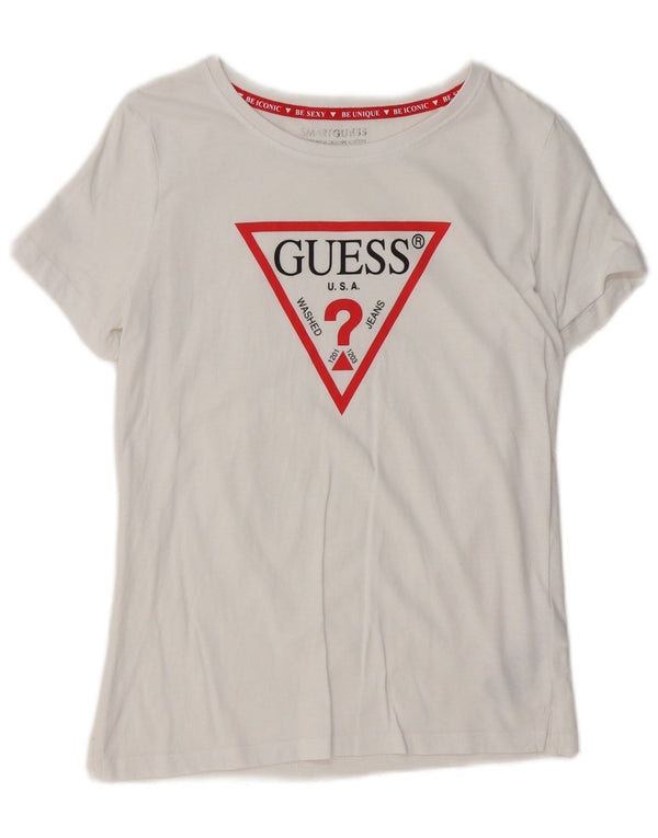T-shirt grafica da donna GUESS Top UK 6 XS cotone bianco